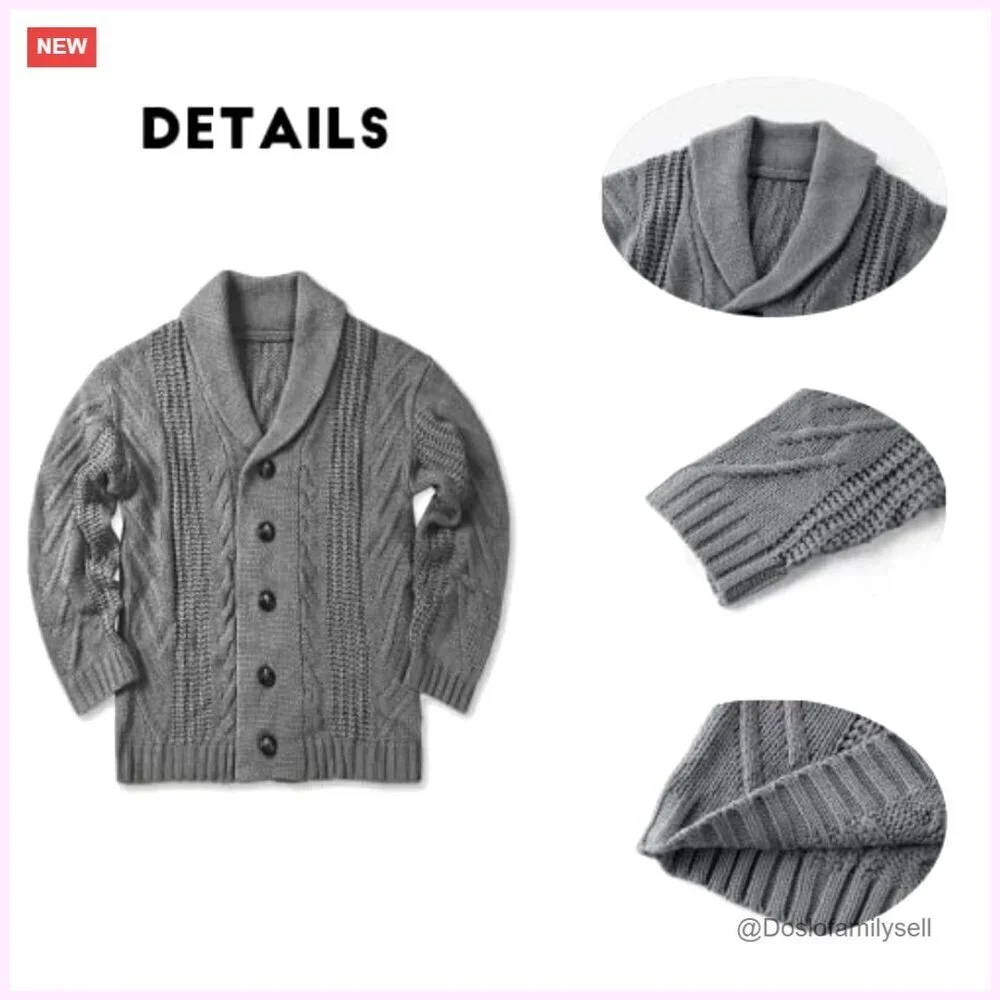 Men's Cable Knit Cardigan Shawl Collar Loose Fit Long Sleeve Sweater